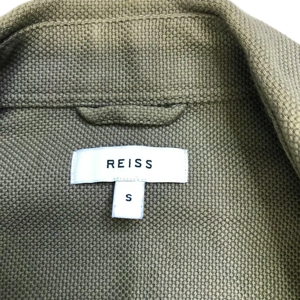 Reiss Men’s Nico Cotton Press Stud Overshirt Small Olive Green 100% Cotton